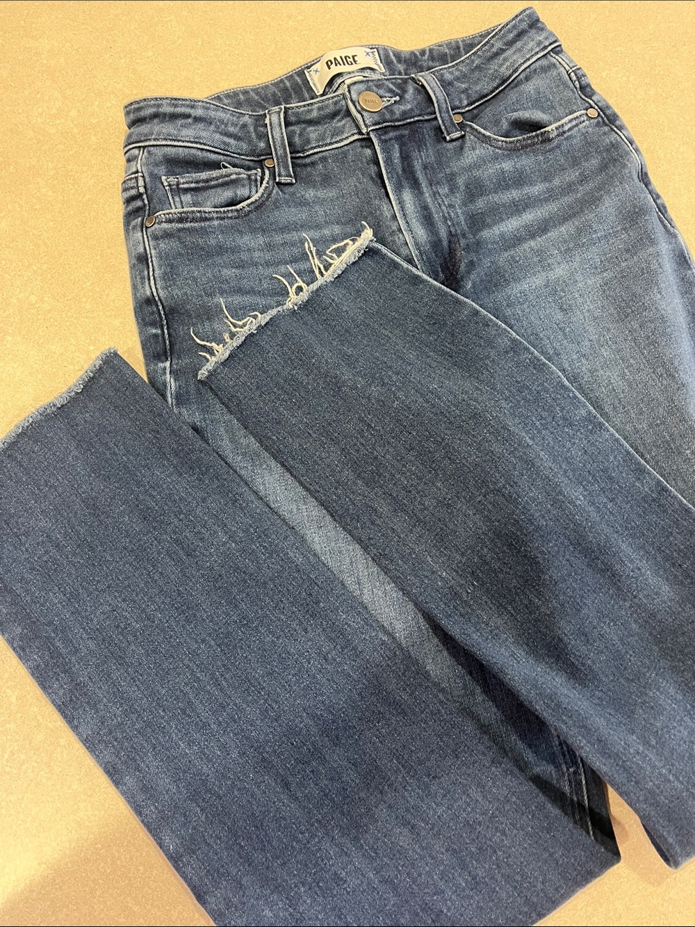 PAIGE Straight Leg Jeans in Dark Blue Denim